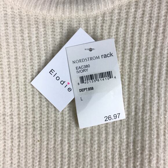 Elodie Women’s Large Ivory Chunky Cable Knit Cropped Pullover Sweater NWT - Picture 3 of 13